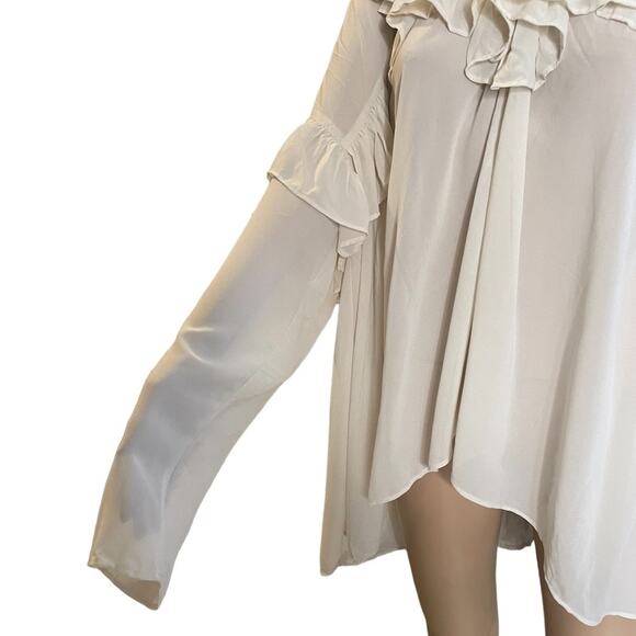 H&M Ivory/Cream Flounce Trim Chiffon peasant style blouse size large - Picture 4 of 7